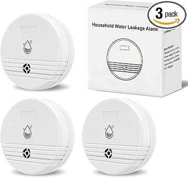 Water Leak Detector 3 Packs, Lound Sound Sensor Alarm, Home Water Flooding Monitor Sink Overflow Monitoring Wet Moisture Alert Pipe Leakage Drip Detection Warning for Basement, Laundry, Bathroom