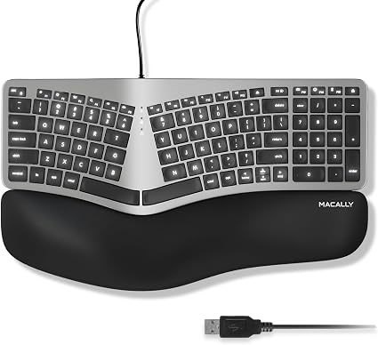 Macally Wired Ergonomic Keyboard for Mac - Compatible Backlit Apple Keyboard with Wrist Rest (Curved for Comfort) for MacBook Pro/Air, iMac, Mac mini