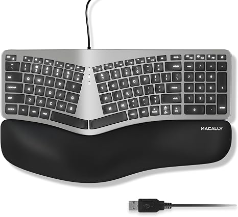 Macally Wired Ergonomic Keyboard for Mac - Compatible Backlit Apple Keyboard with Wrist Rest (Curved for Comfort) for MacBook Pro/Air, iMac, Mac mini