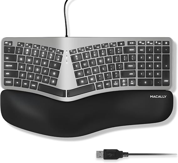 Macally Wired Ergonomic Keyboard for Mac - Compatible Backlit Apple Keyboard with Wrist Rest (Curved for Comfort) for MacBook Pro/Air, iMac, Mac mini