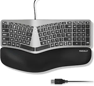 Macally Wired Ergonomic Keyboard for Mac - Compatible Backlit Apple Keyboard with Wrist Rest (Curved for Comfort) for MacBook Pro/Air, iMac, Mac mini