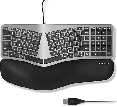 Macally Wired Ergonomic Keyboard for Mac - Compatible Backlit Apple Keyboard with Wrist Rest (Curved for Comfort) for MacBook Pro/Air, iMac, Mac mini