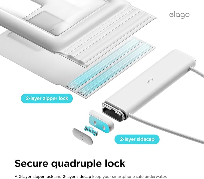 elago Waterproof Phone Pouch for iPhone 16/15/14/13/12/11 Series, Galaxy S25/S24/S23/S22/S21 Series - Underwater Screen Touchable Dry Bag, Dual Zipper Lock, with Card Pocket (White) [2 Pack]