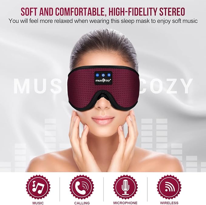 MUSICOZY Sleep Headphones 3D Bluetooth Sleep Mask, Wireless Sleeping Headphones Music Earbuds Eye Mask for Side Sleepers Men Women Ultra Thin Speakers Cool Gadgets, Pack of 2