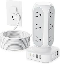 Flat Plug Power Strip Tower, TenTrend 40W Total Fast Charging Station, 10FT - Image 1
