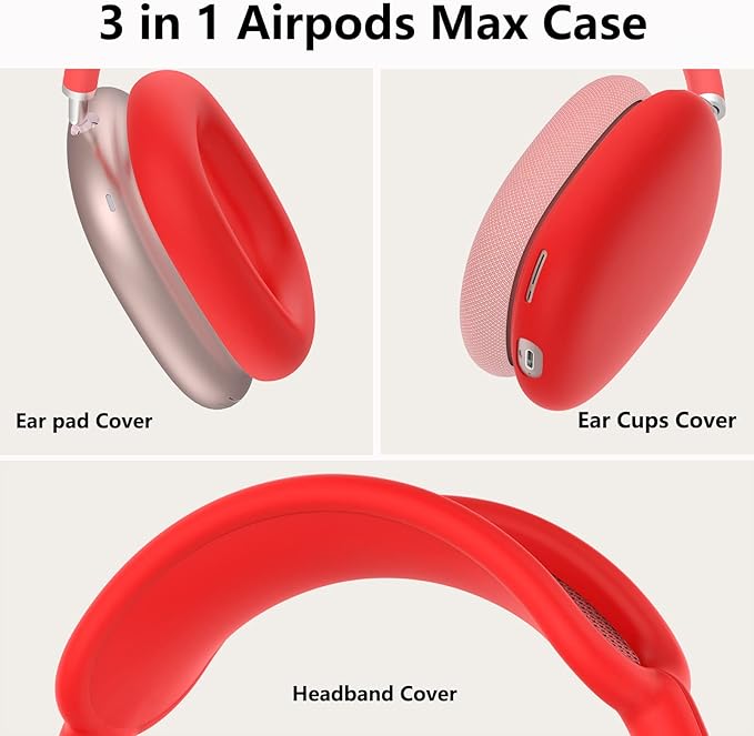 Silicone Case Cover for AirPods Max Headphones, Ear Pad Case Cover/Ear Cups Cover/Headband Cover for AirPods Max (USB-C/Lightning)(2024/2020),Accessories Silicone Protector for Apple AirPod Max, Red