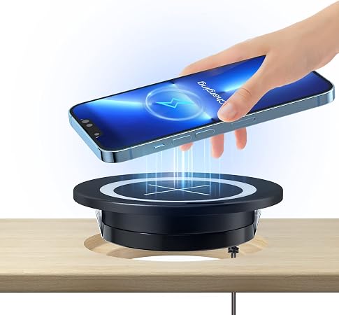 Desk Wireless Charger, JE Make IT Simple Desktop Grommet Power Wireless Charging Pad, for iPhone 16/15/14/13/12 Series, Samsung, Airpods and All Phones with Wireless Charging (Black)