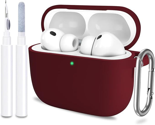 ATUAT for AirPods Pro 3 Case Cover with Cleaner, Protective Soft Silicone Skin with Keychain for Women Men for Apple AirPods Pro 3rd Generation Case(2025), Front LED Visible, Burgundy
