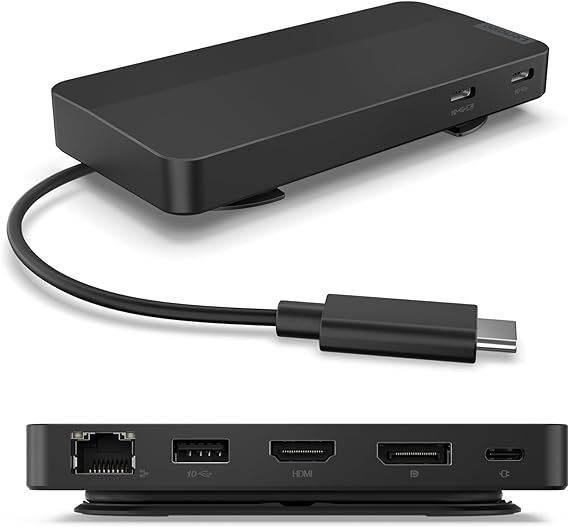 Lenovo USB-C Dual Display Travel Dock - 7 Ports, Integrated Cable, Universal Compatibility, Two displays at 4K - Black - Image 7