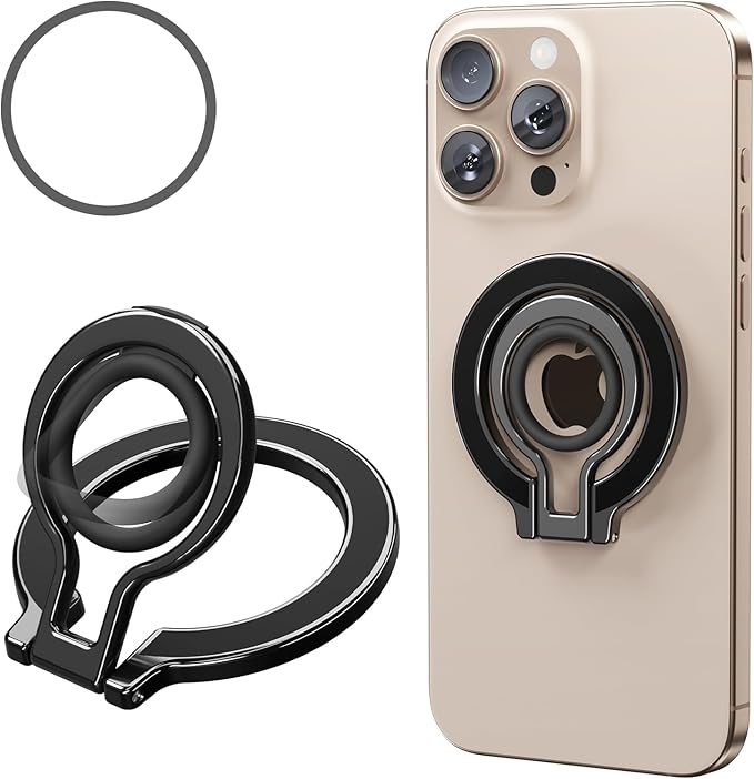 2 in 1 Magnetic Phone Grip Compatible with Magsafe,Phone Holder,Wireless Charging Compatible,for iPhone 16 15 14 13 12 Pro Max and Other Phone (Black)