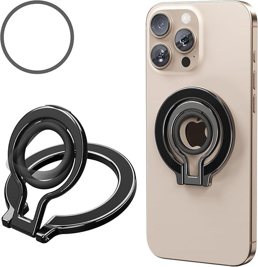 2 in 1 Magnetic Phone Grip Compatible with Magsafe,Phone Holder,Wireless Charging Compatible,for iPhone 16 15 14 13 12 Pro Max and Other Phone (Black)