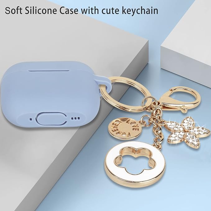 Case for Airpods Pro 2 Case with Cute Bling Keychain, Silicone Protective Case Cover for Airpods Pro 2nd Generation Case Earbuds Cases Women Girls