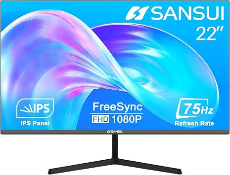 SANSUI Computer Monitor 22 inch IPS FHD 1080P PC Monitor 75Hz, Monitors with HDMI,VGA Ports, Eye Care, Desktop Monitor Ultra-Thin Tilt Adjustable VESA Mount (ES-22X3 HDMI Cable Included)