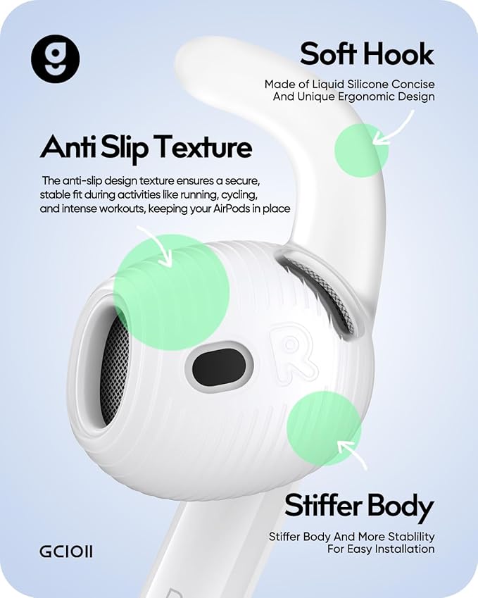 Gcioii 3 Pairs for AirPods 4 Ear Hooks Covers [Added Storage Pouch] Anti-Slip Accessories Compatible with Apple AirPods 4th Generation (Translucent)