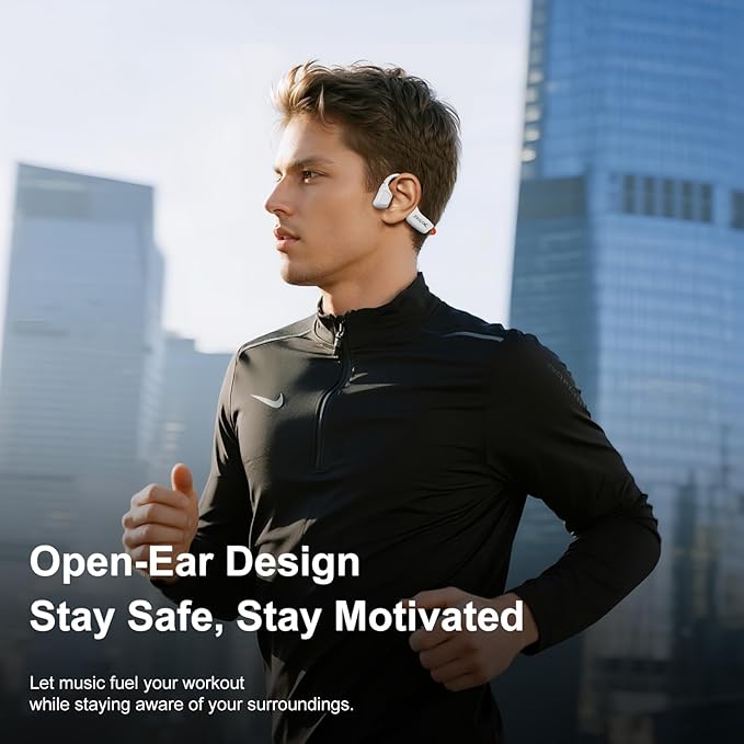 Open Ear Headphones, Running Headphones Bluetooth 5.4 with Built-in Mic, Bluetooth Headphone 14H Battery & IPX5 Waterproof, Sports Headphones for Running, Cycling, Walking-White