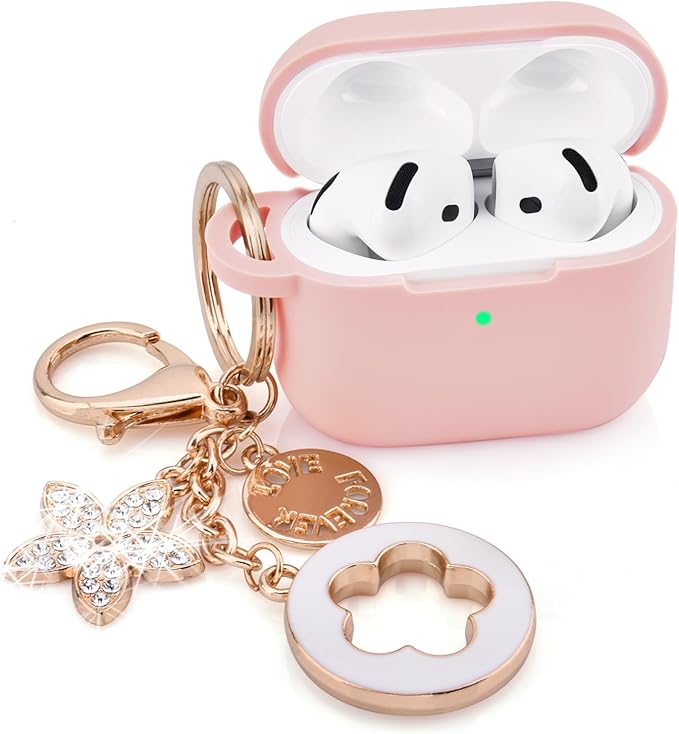 Case Compatible for Apple Airpods 4 - VISOOM Airpods 4 Cases 2024 Cover Women Cute Silicone iPods 4 Earbuds Wireless Accessories Charging Cases Girl Bling Keychain for Airpod iPods 4th Generation