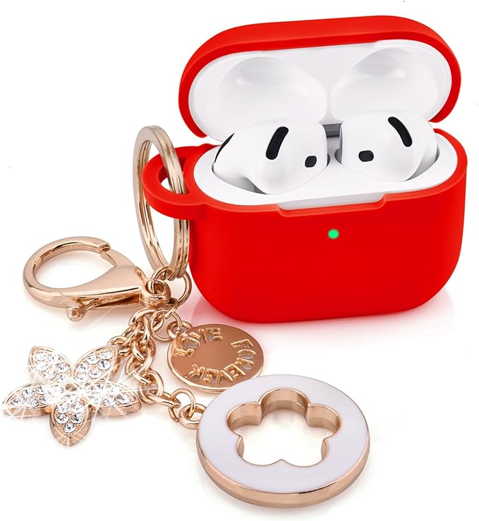 Case Compatible with Apple Airpods 4 - VISOOM Airpods 4 Cases 2024 Cover Women Anti-Drop Silicone iPods 4 Earbuds Wireless Accessorie Charging Cases Girl Bling Keychain for Airpod iPods 4th Gen