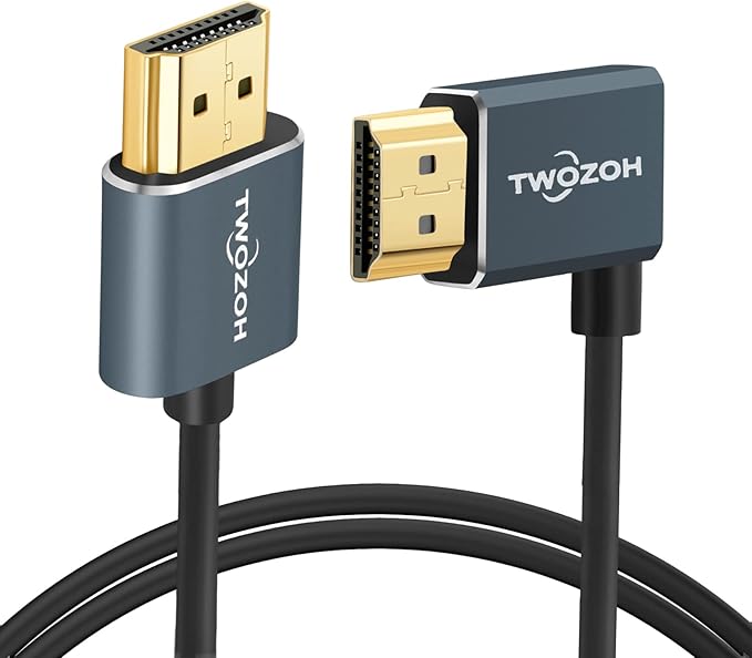 Twozoh Flexible HDMI to HDMI Cable Left Angled 90° 10FT, Ultra Thin and Slim HDMI Cord Support 3D/4K@60Hz