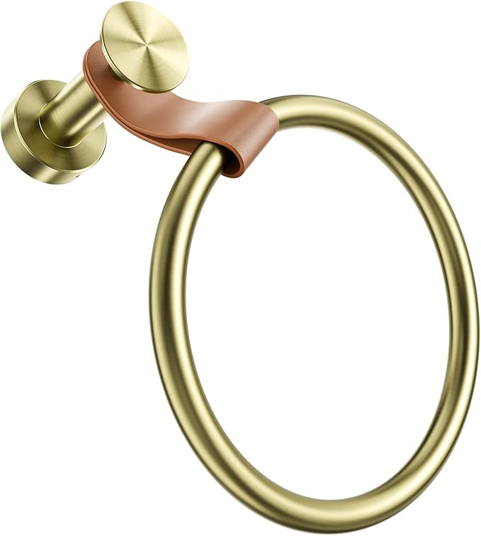 Luxury Handbag-Inspired Towel Ring - Genuine Leather & Gold Accent Hand Towel Holder, Stainless Steel 304, Waterproof & Rustproof - Elegant Hand Towel Holder for Bathroom, Kitchen, Bedroom Organizer