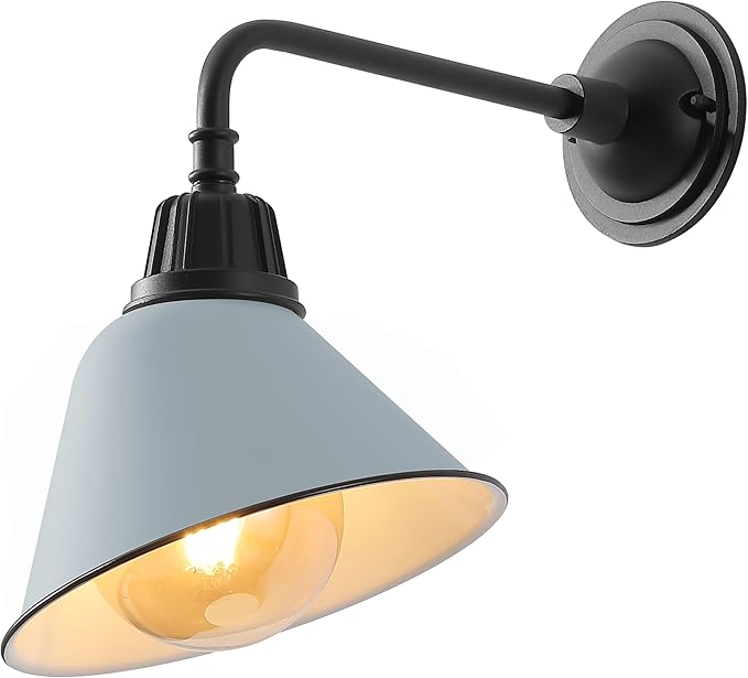 JONATHAN Y JYL7612K Croydon 9.63" 1-Light Farmhouse Industrial Indoor/Outdoor Iron LED Gooseneck Arm Outdoor Sconce for Entryway Lobby Kitchen Bathroom Bedroom Living Room Hallway, Matte Silver Blue