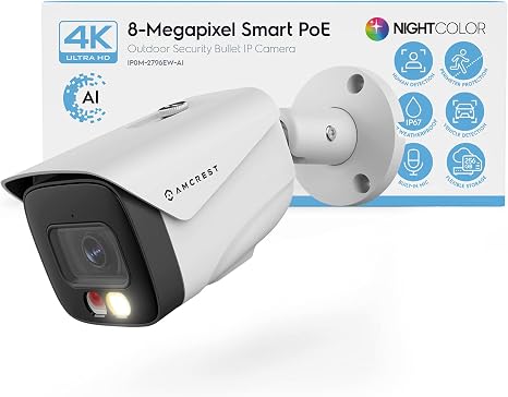 Amcrest UltraHD 4K (8MP) IP PoE AI Camera, FOV 129°, 49ft Color Nightvision, Security Outdoor Bullet Camera, Human & Vehicle Detection, Active Deterrent, 4K @15fps, IP8M-2796EW-AI (White) - Image 5