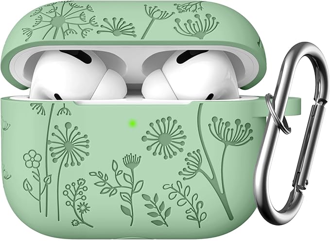 Lerobo Flower Engraved Cover for Airpod Pro 2 Case, Cute Silicone Skin Full Protective Cover Compatible with Apple Airpods Pro 2nd/1st Generation Case with Keychain