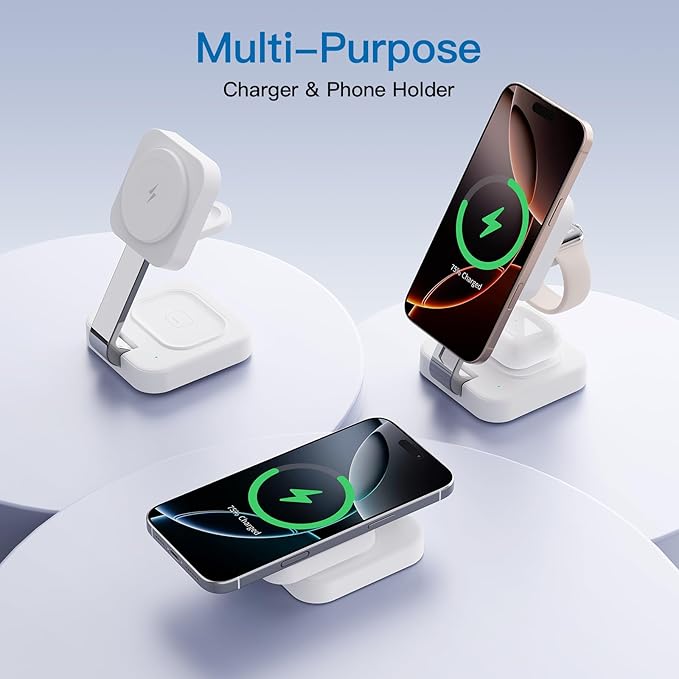 2026 Traveling Wireless Mag-Safe Fast Charging Station,Magnetic 3 in 1 Charger with iPhone 17 16 15 14 13 12 Pro Max Plus,Apple Watch Series & Air pods 4 3 2 Pro-Gifts for Wife & Husband(White)