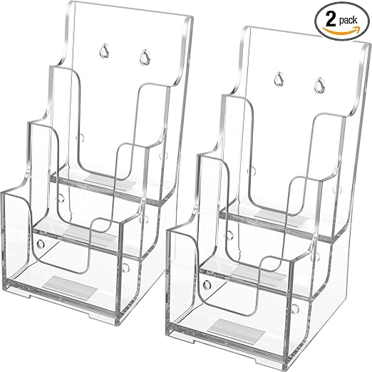 MaxGear 3 Tier Acrylic Brochure Holder, 4 Inch Wide, 2 Pack