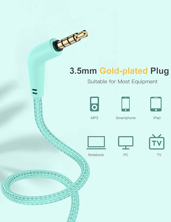 Kids Headphones with Microphone, Over-Ear Headphones for Kids with Sharing Function, 85dB/94dB Safe Volume Limit, Wired Headphone for Children, Kid Headset for School, Tablet, Travel, Green
