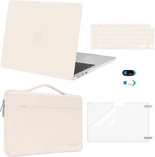 MOSISO Compatible with MacBook Air 13 inch Case M5 2026 M4 2025 M3 M2 2024-2022 A3449 A3240 A3113 A2681,Hard Shell&Sleeve Bag&Keyboard Skin&Webcam Cover&ScreenFilm for MacBook Air 13.6, Beige