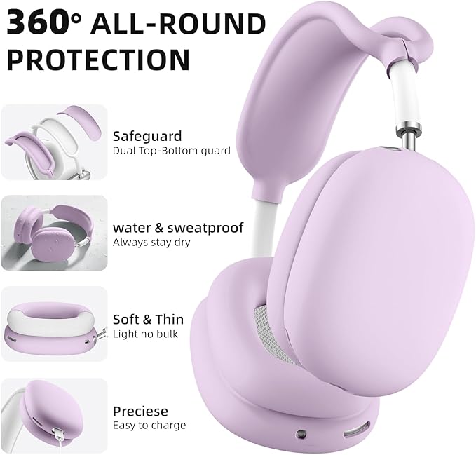 Silicone Case Cover for AirPods Max Headphone, Ear Pad Case Cover/Ear Cups Cover/Headband Cover for AirPod Max, Silicone Apple AirPods Max 2024/2020 Accessories, Purple