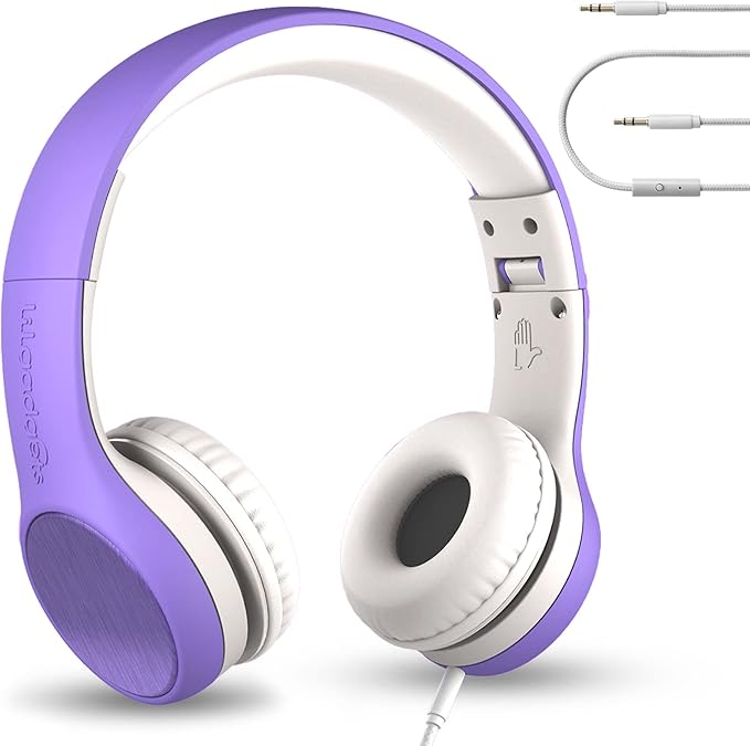 LilGadgets Connect+ Style On-Ear Kids Headphones with Microphone - SharePort Technology, SoftTouch Padding, Detachable Cable, Volume Limiting, Durable & Adjustable - Purple