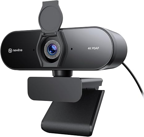 N newline 4K Webcam for PC with PDAF Autofocus, Privacy Cover, Dual Microphones, 4K@30FPS & 1080P@60FPS, Auto Light Correction, Plug & Play USB Camera for Laptop, Mac & Desktop, Streaming