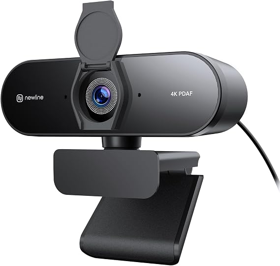 N newline 4K Webcam for PC with PDAF Autofocus, Privacy Cover, Dual Microphones, 4K@30FPS & 1080P@60FPS, Auto Light Correction, Plug & Play USB Camera for Laptop, Mac & Desktop, Streaming