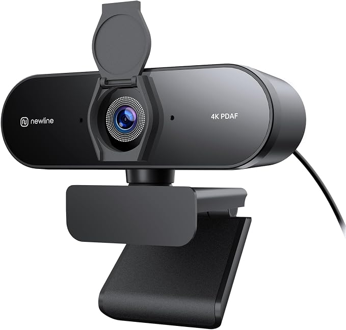 N newline 4K Webcam for PC with PDAF Autofocus, Privacy Cover, Dual Microphones, 4K@30FPS & 1080P@60FPS, Auto Light Correction, Plug & Play USB Camera for Laptop, Mac & Desktop, Streaming