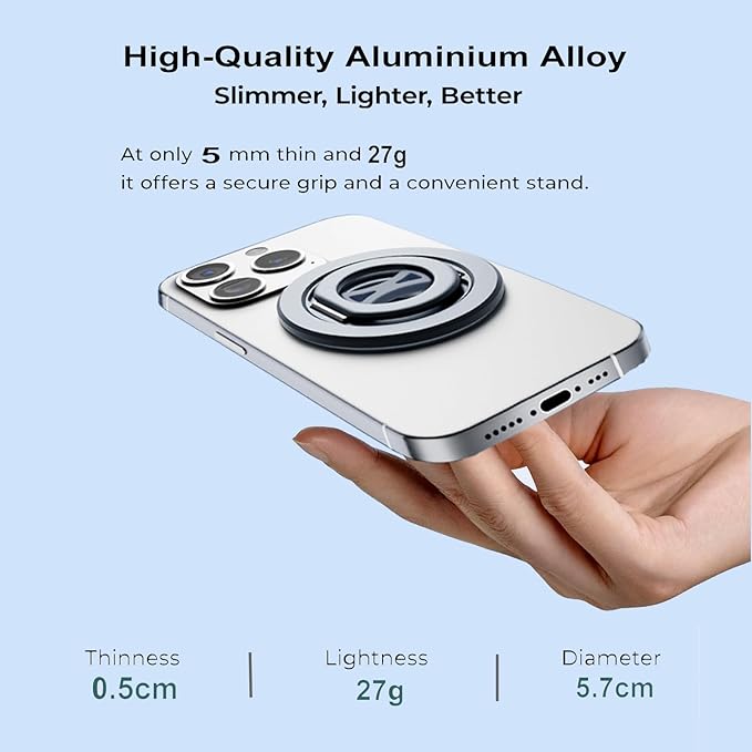 Ultra-Light Dual Sided Magnetic Phone Holder,Car Mount, 360 ° Rotation Finger Ring Holder,Foldable Magnetic Cell Phone Grip Stand Removable Phone Kickstand for All Phones MagSafe Accessories