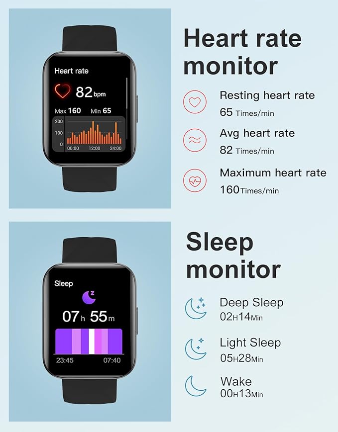 Smart Watches for Men Women (Answer/ Make Calls) Compatible with iPhone Android Phones, 1.85" Smartwatch Fitness Tracker with 100+ Sports Heart Rate Monitor Pedometer Sleep Tracker Waterproof (Black)