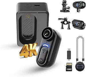 4K Mini Body Camera Action Cam with Audio & Video Recording -128G Thumb Size Hands Free Body Worn Cameras - Wearable Portable Camcorder for Work Travel Pet Walk Vlog(Black)