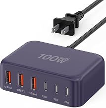 USB Fast Charger Block 50% Smaller 100W Max 6-Port GaN USB Charging Station - Image 1
