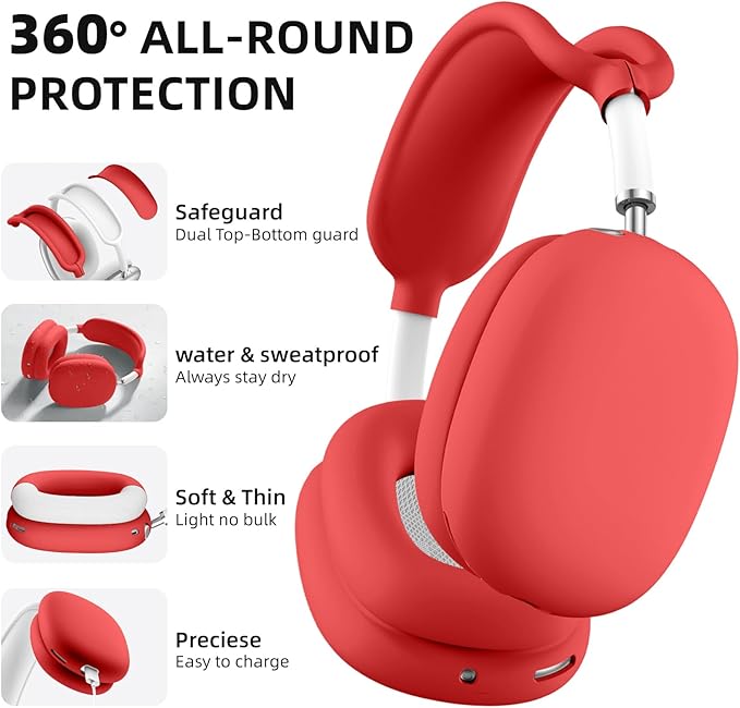 Lerobo for AirPods Max Case Cover, Anti-Scratch Ear Pad Case Cover/Ear Cups Cover/Headband Cover for AirPods Max Headphones, Soft Silicone Skin Protector ccessories(Crimson)