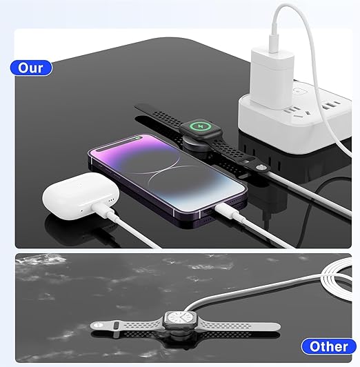 Essri Upgraded USB C Charger for Watch, 3 in 1 Phone and iWatch Magnetic Fast Charging Cable 6FT, Compatible with Watch Series 8 7 6 SE 5 4, for iPhone 14 13 12 11 Pro White