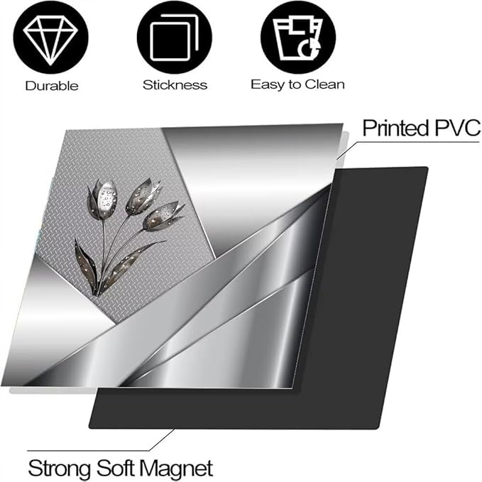 Polished Metal Texture Dishwasher Magnetic Cover for Door Front,Silver Stainless Steel Flowers Refrigerator Magnet Decor Floral Magnet Panel Decal, Fridge Home Appliance Sticker 23x17inch
