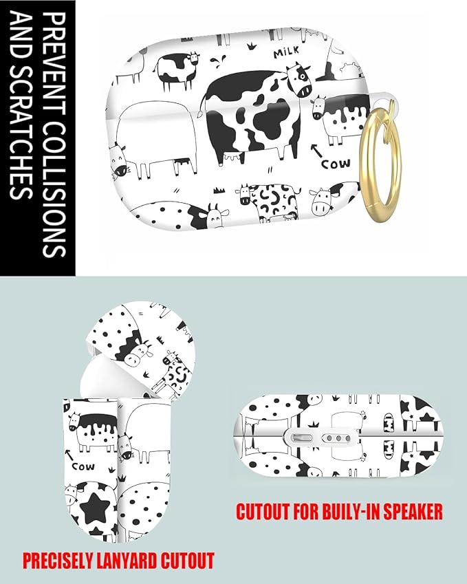 Compatible with Airpod Pro 2nd/1st Generation,Full Protection Cover for Women,Accessories Hard Case Portable & Shockproof for Airpod Pro 2nd Charging Case 2023/2022/2019(Cows)