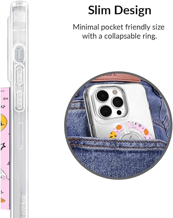 VELVET CAVIAR Compatible with MagSafe Phone Grip - Magnetic Ring Holder with Adjustable Stand - Removable MagSafe Accessories for iPhone 16, 15, 14, 13, 12 (Pink Pumpkin Snoopy)