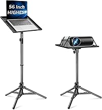 Lusweimi Projector Stand Tripod, 56 Inch Height Adjustable Laptop Stand with 16x11 Inch Tray, Portable Projector Mount, Stable Tall Tablet Floor Stand for Office, Home, Outdoor, Studio and DJ Racks - Image 1
