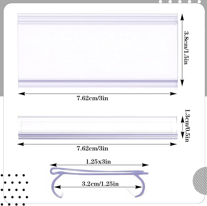 150 Pcs Wire Shelf Label Holder Wire Label Holder with Paper Insert Area 3"x1.25" Plastic Basket Compatible with 1-1/4 Inch Shelves Shelf Tags for Shelving