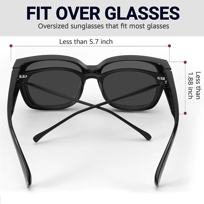 LVIOE 2 Pack Polarized Fit Over Sunglasses for Women Men Oversized Square Over Glasses Sunglasses with UV Protection LS7511