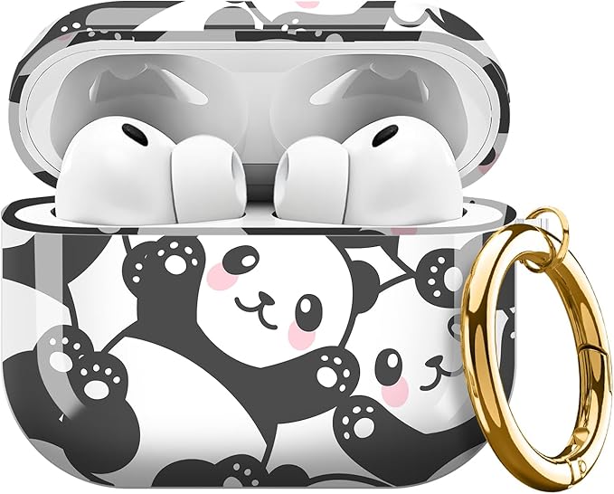 Compatible with AirPods Pro 3 (2025) Case, Airpod Pro 3 Protective Cover with Cute Golden Keychain for Girls & Women (Smile Panda)