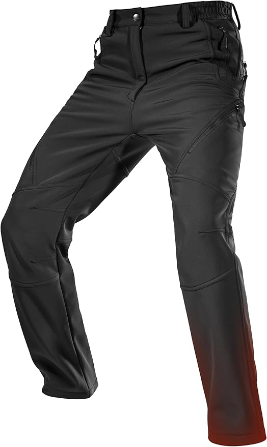 FREE SOLDIER Men's Fleece Lined Outdoor Cargo Hiking Pants Water Repellent Softshell Snow Ski Pants with Zipper Pockets