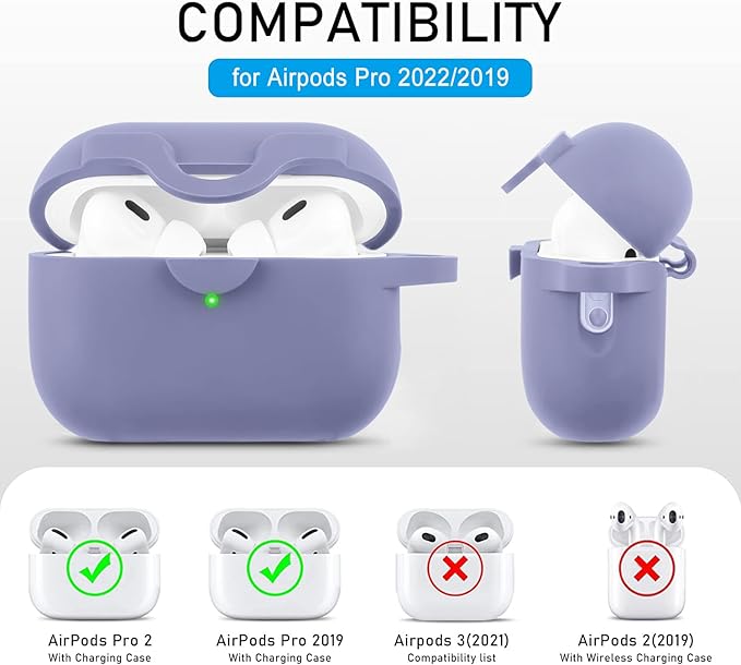 Secure Lock Bling Keychain Case for AirPods Pro 2nd Generation, Grey Blue
